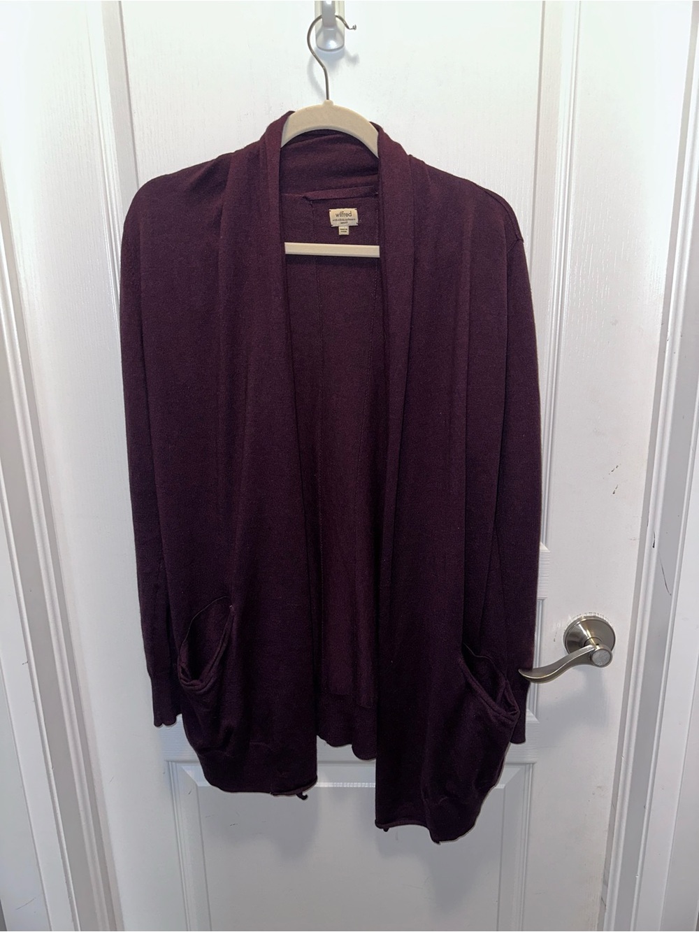 Wilfred Cashmere Silk blend Open-Front Cardigan in Plum